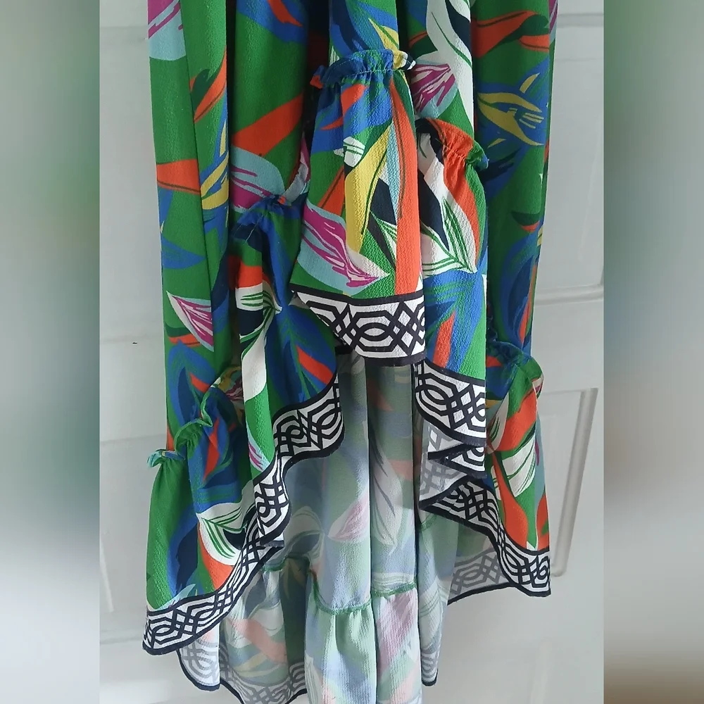 Flying Tomato Dress V-Neck Hi-Lo Floral Elasticized Waist Flowy Tropical Print - Picture 3 of 13